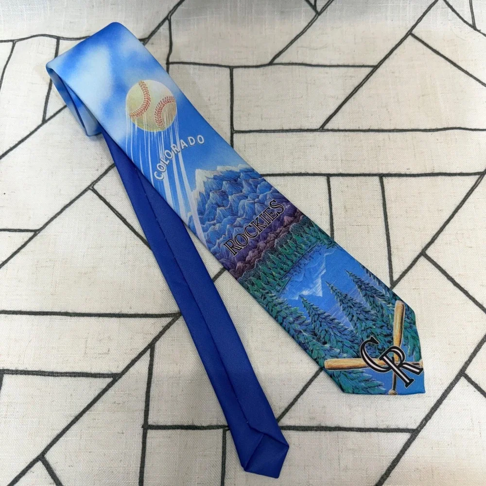 Ralph Marlin Necktie OS Blue Colorado Rockies MLB Mountain Graphic Print Vintage